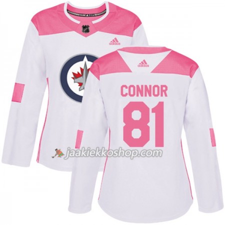 Nainen NHL Winnipeg Jets Pelipaita Kyle Connor 81 Adidas 2017-2018 Valkoinen Vaaleanpunainen Fashion Authentic